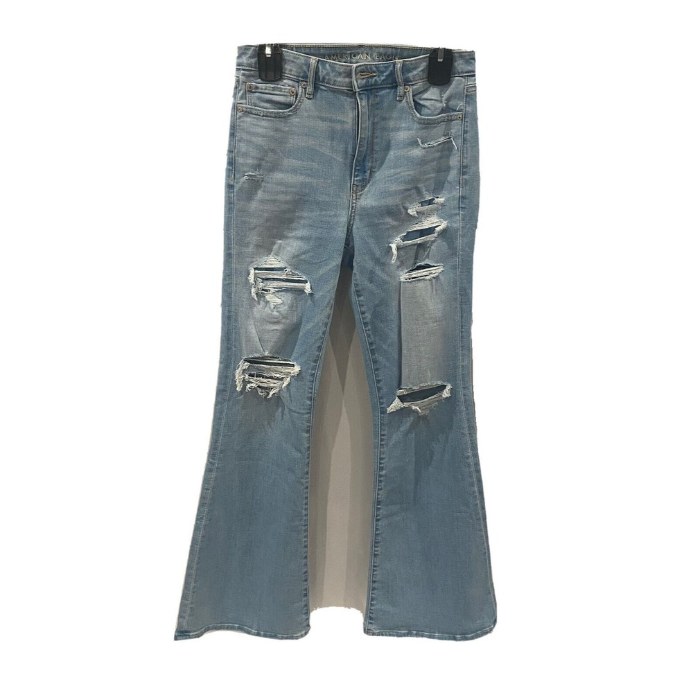 American Eagle Womens Size 8 Jeans Regular Super High Rise Flare Distressed